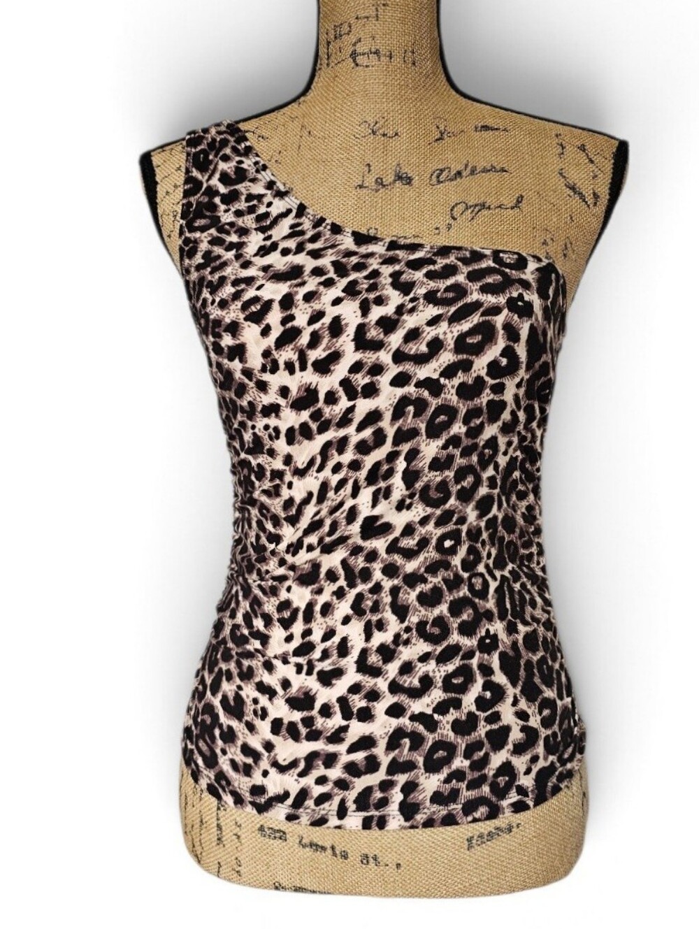 Suzette Y2K Going Out Leopard Print One Shoulder Ruched Indie Top, Size S